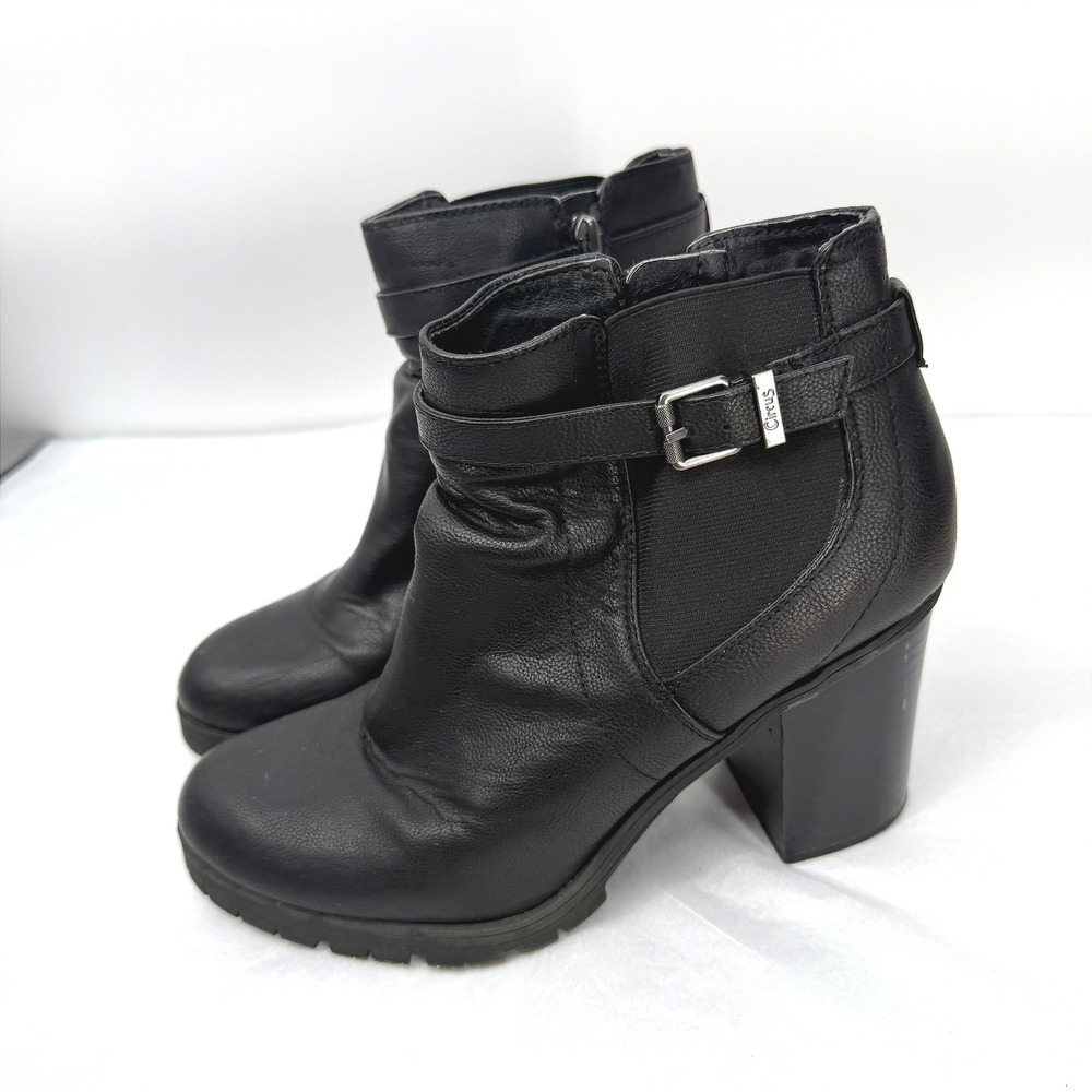 Circus Sam Edelman Ankle Boots Black Buckle Strap Block Heel Moto Size 9.5M